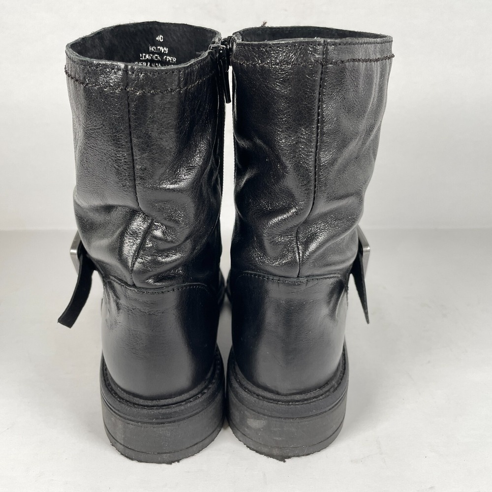 Miz Mooz Holdyn Boots Womens Size 40 US 9.5 Black Leather Shiny Ruched Zip Shoes - Picture 5 of 10